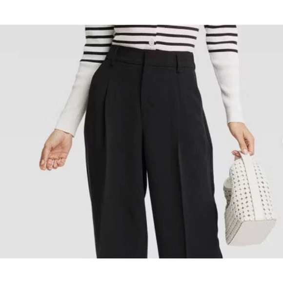 High-Rise Pleated Front Straight Trousers Sz 4 NWT Black Crepe- A New Day - Picture 5 of 9